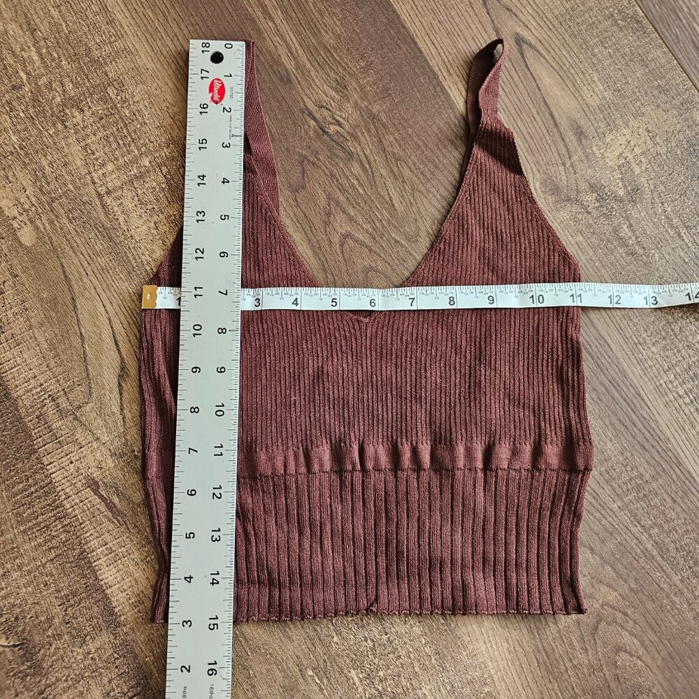 NEW!! Miss Love Ribbed Stretchy Strappy Knit Top Cropped Tank S Chocolate - Picture 4 of 8